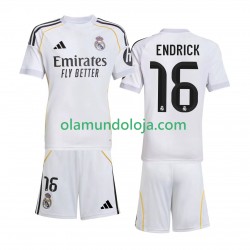 Camisola Real Madrid Endrick 16 Criança Equipamento Primeiro 2025-2026 Manga Curta